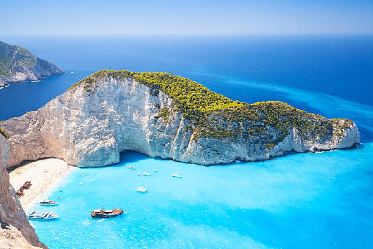 Navagio bay and Ship Wreck beach in summer. The most famous natural landmark of Zakynthos, Greek island in the Ionian Sea