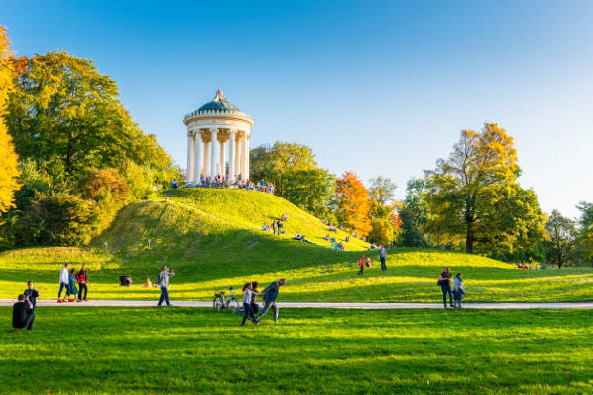 Munich, Germany - October 13, 2015: The Monopteros temple in the english garden ( Englischer Garten )  in Munich.