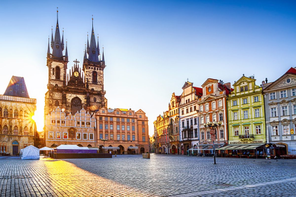 Church of Our Lady before Týn in Old Town Square of Prague in the morning. Czech Republic